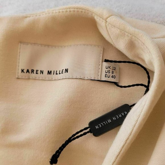 Karen Millen Womens Sheath Dress Ivory Belted Cap Sleeve Zip Up Stretch 8 New - Picture 8 of 9
